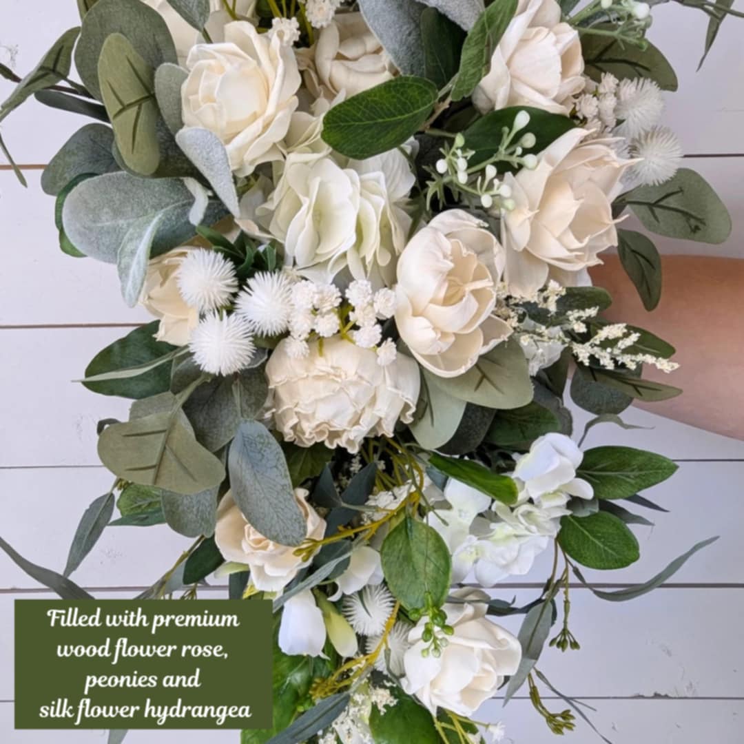 Premium Wood Flower Bridal Cascade Bouquet, Sola Wood Flowers Wedding Bouquet, Artificial Cascading Bouquet, Wedding Elopement Bouquet