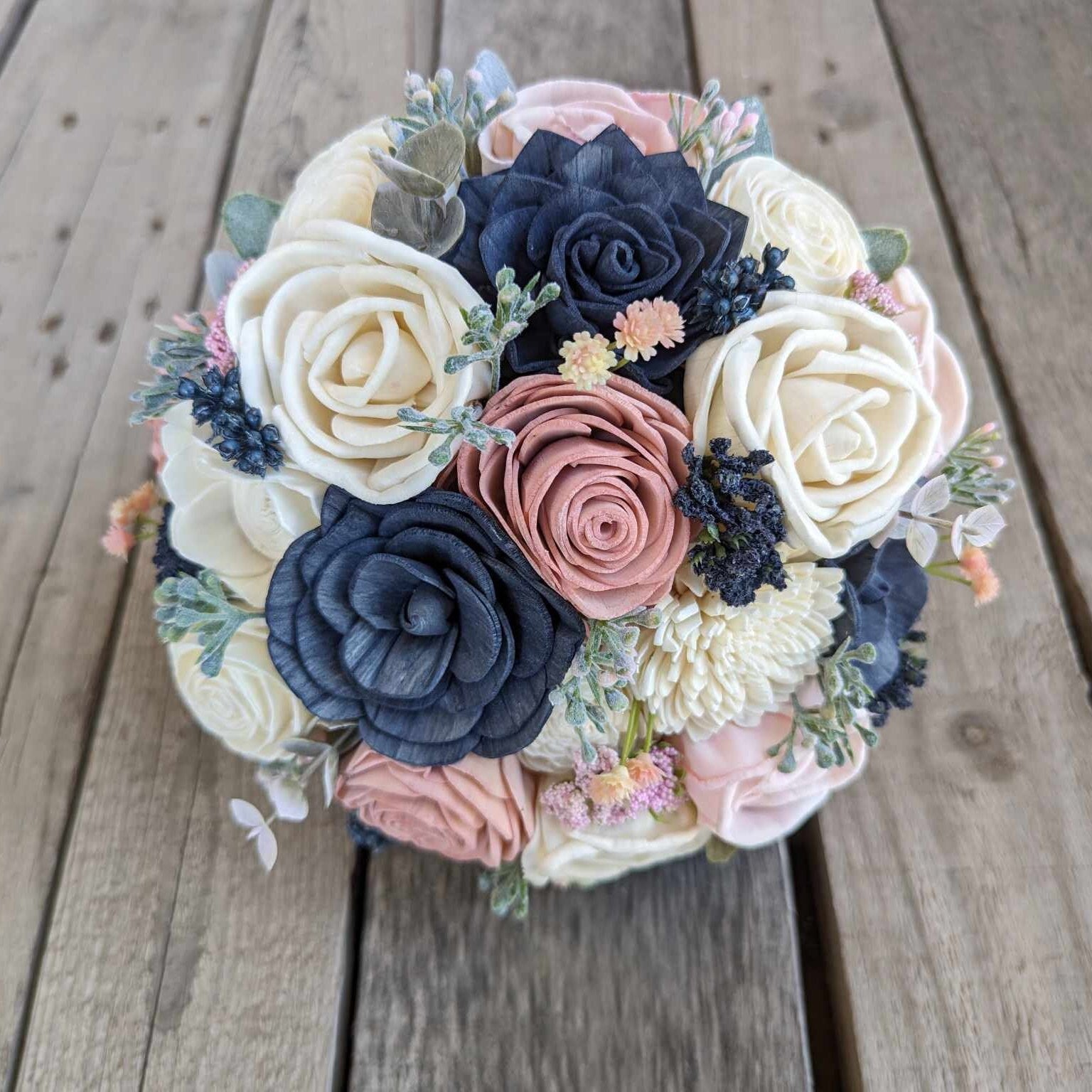 Navy and dusty pink buy bouquet, dusty rose flowers, sola wood flower bouquet