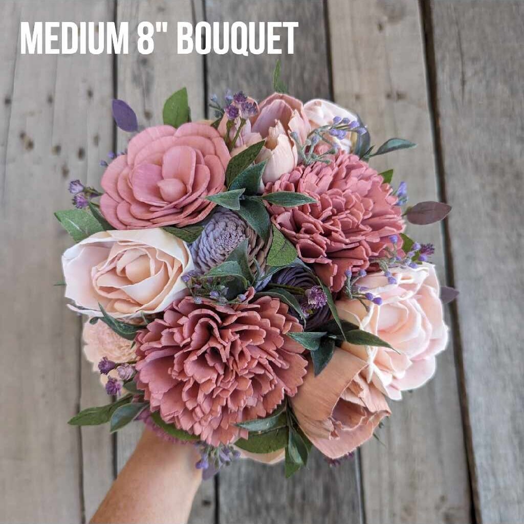 Pre-made Mauve and Lavender Wedding Bouquet, Sola Wood Flowers Bridal Bouquet, Blush Wooden Flower Bouquet, Artificial Wedding Bouquet