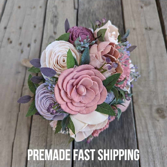 Pre-made Mauve and Lavender Wedding Bouquet, Sola Wood Flowers Bridal Bouquet, Blush Wooden Flower Bouquet, Artificial Wedding Bouquet