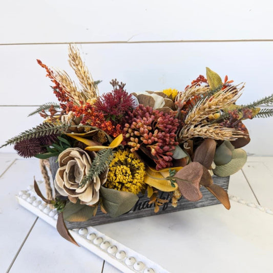 Wood Flower Fall Floral Arrangement, Wooden Flowers Autumn Table Centerpiece, Thanksgiving Centerpiece