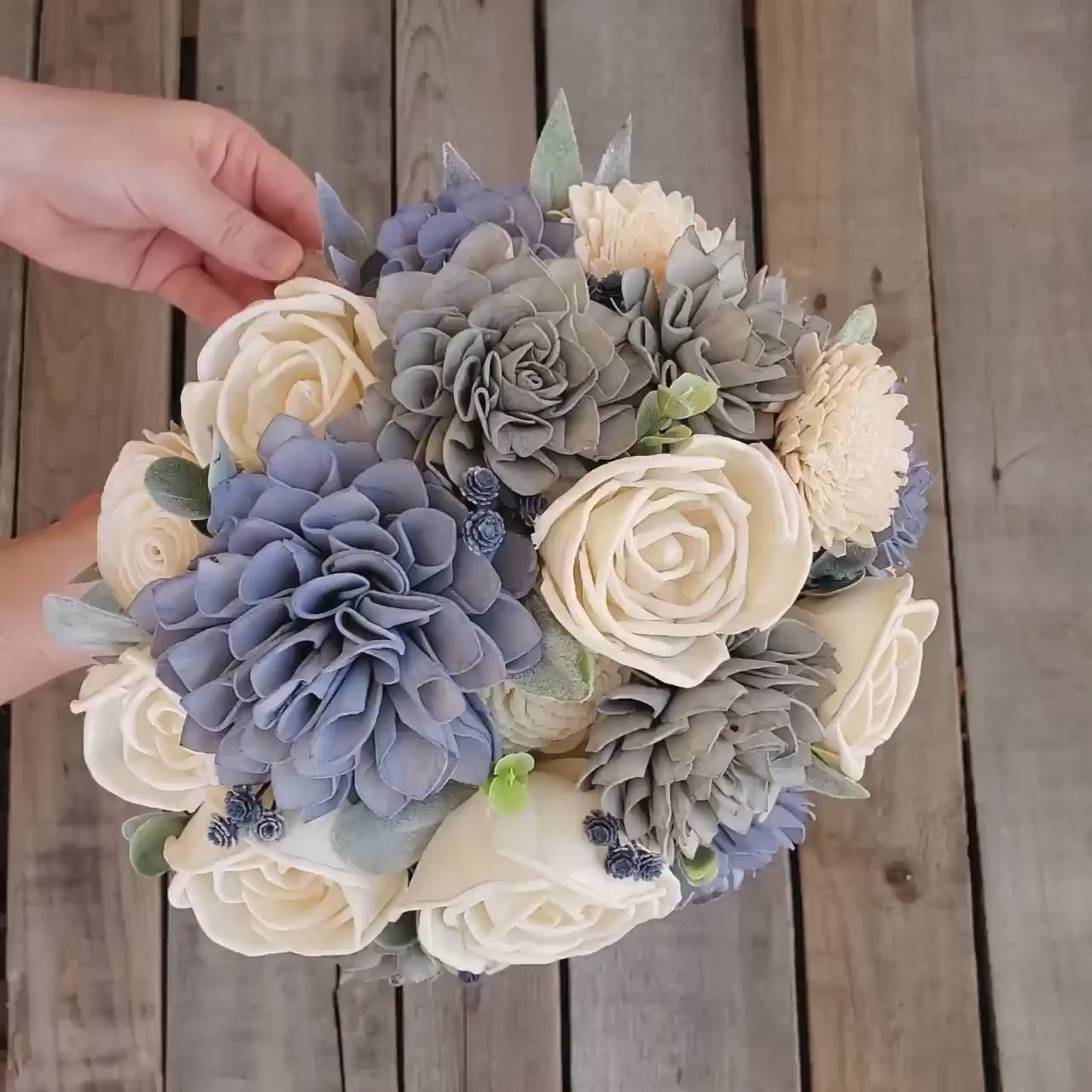 Sola flower bouquet, beach bouquet, shops turquoise flowers, dusty rose flowers, wooden wedding bouquet