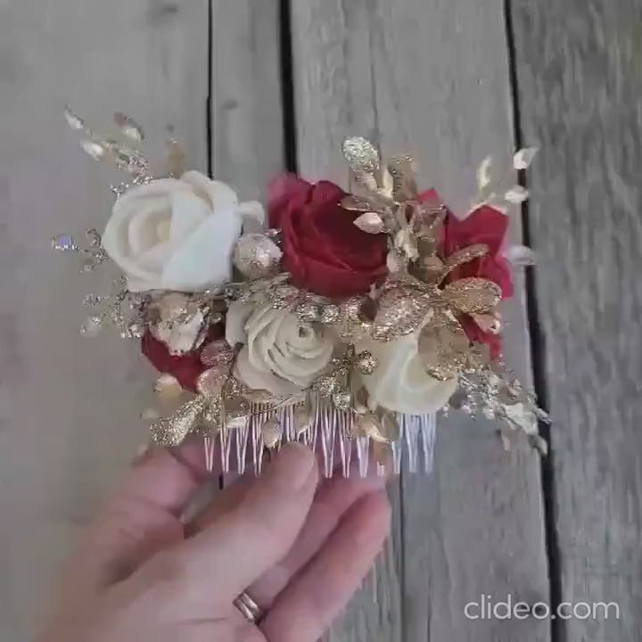 Floral Hair Comb, Gold Flower Comb, Bridal Hair Piece, Flowers for Hair, Wedding Bridal Accessories