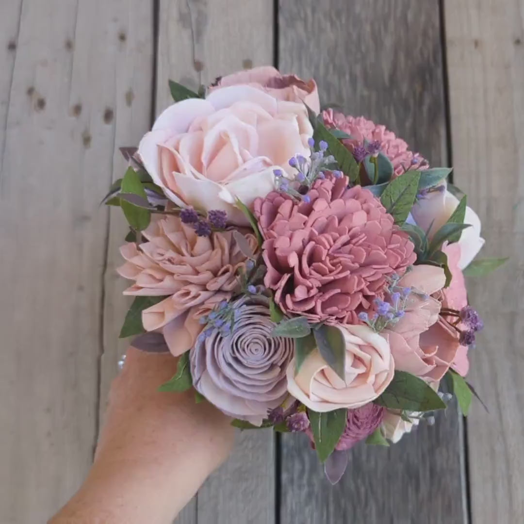 Pre-made Mauve and Lavender Wedding Bouquet, Sola Wood Flowers Bridal Bouquet, Blush Wooden Flower Bouquet, Artificial Wedding Bouquet