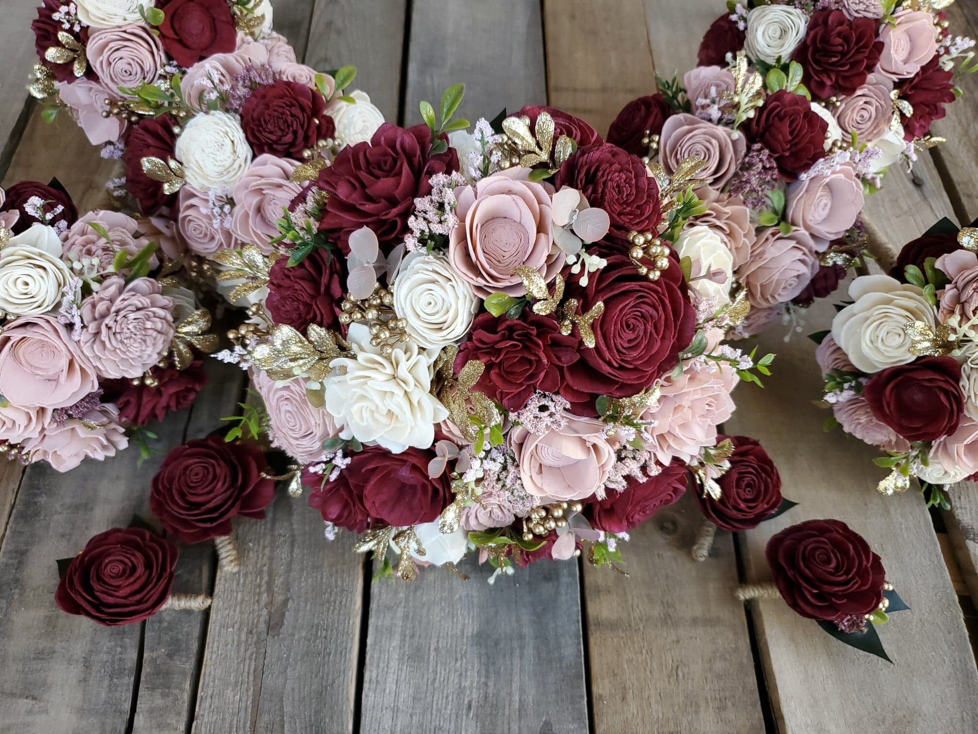 Handmade burgundy blush and white flower hotsell ball