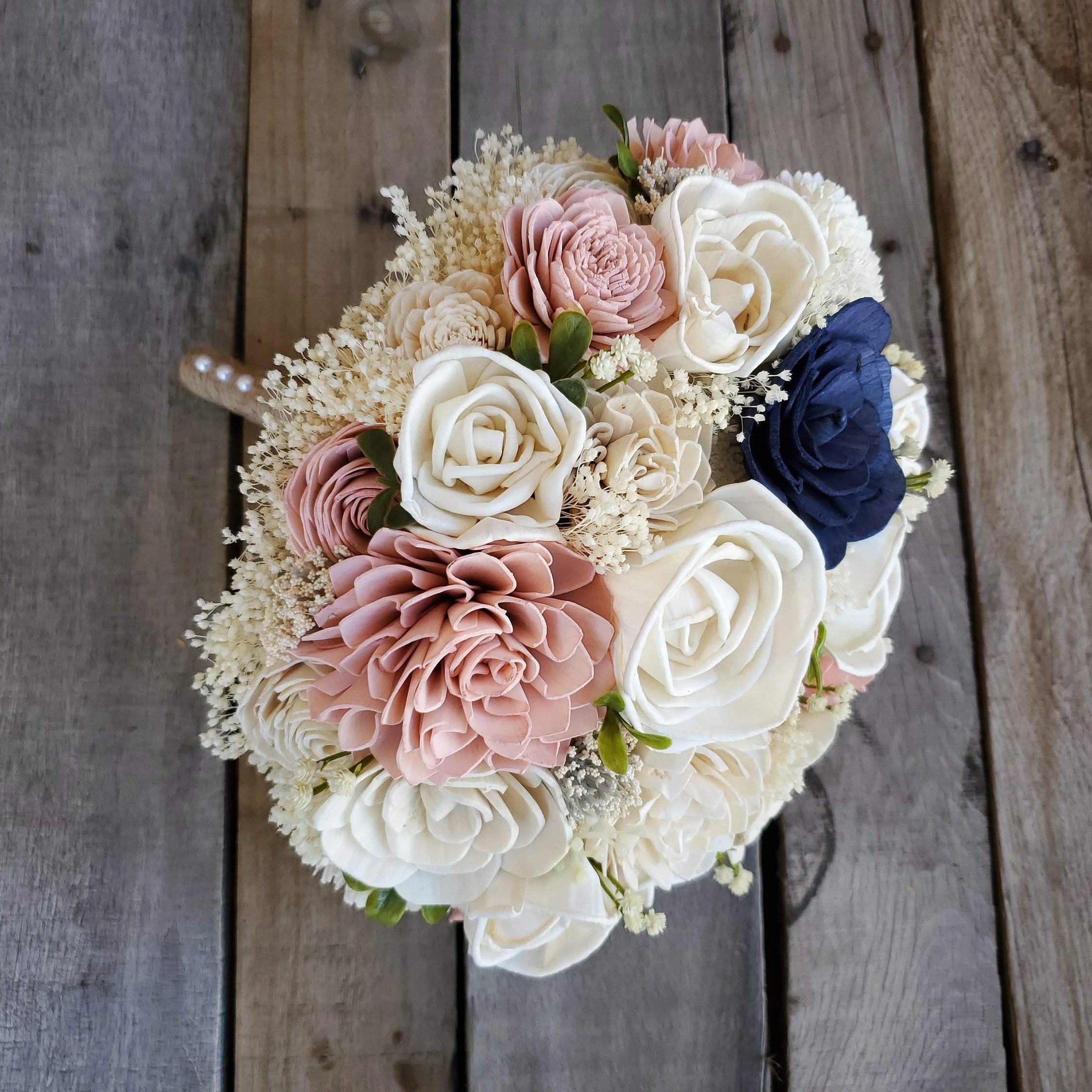 Blush and berry wedding bouquet, bridal sola store wood flower bouquet, keepsake bouquet