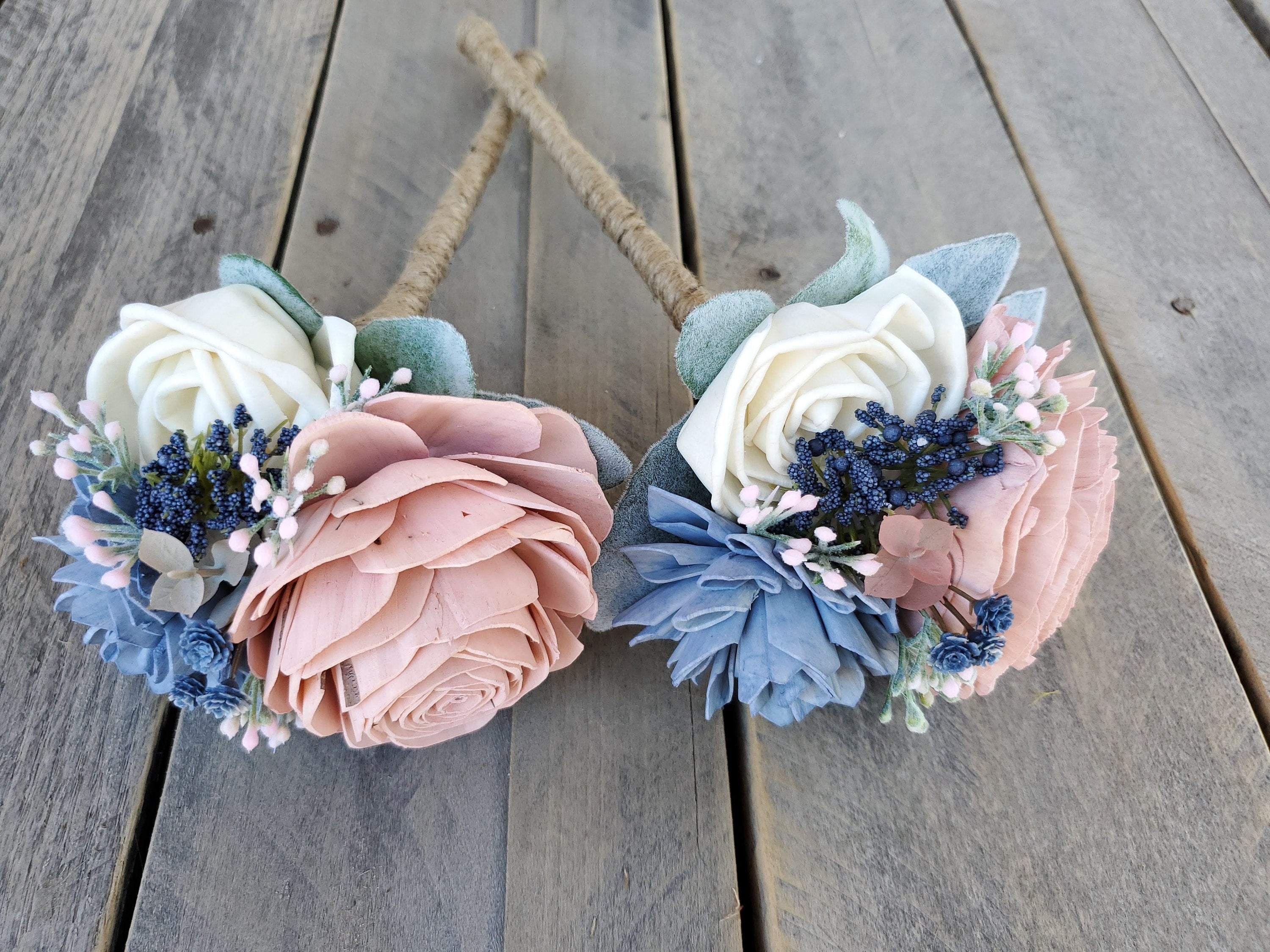 Slate Blue Blush and Light Pink Sola Wood Flower Bouquet Rose Bee Organics