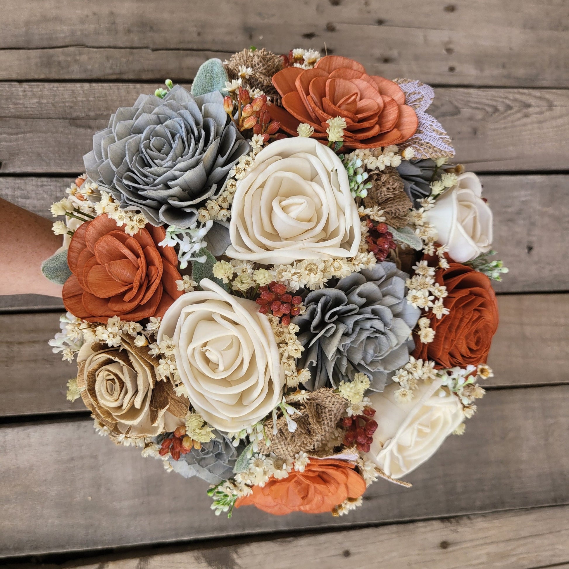 Fall Wedding Bouquet, Wood Flower Fall Bridal Bouquet, Fall Wedding Flowers, Wooden Flowers, Wood Bouquet, Rust Burnt Orange Flower Bouquet