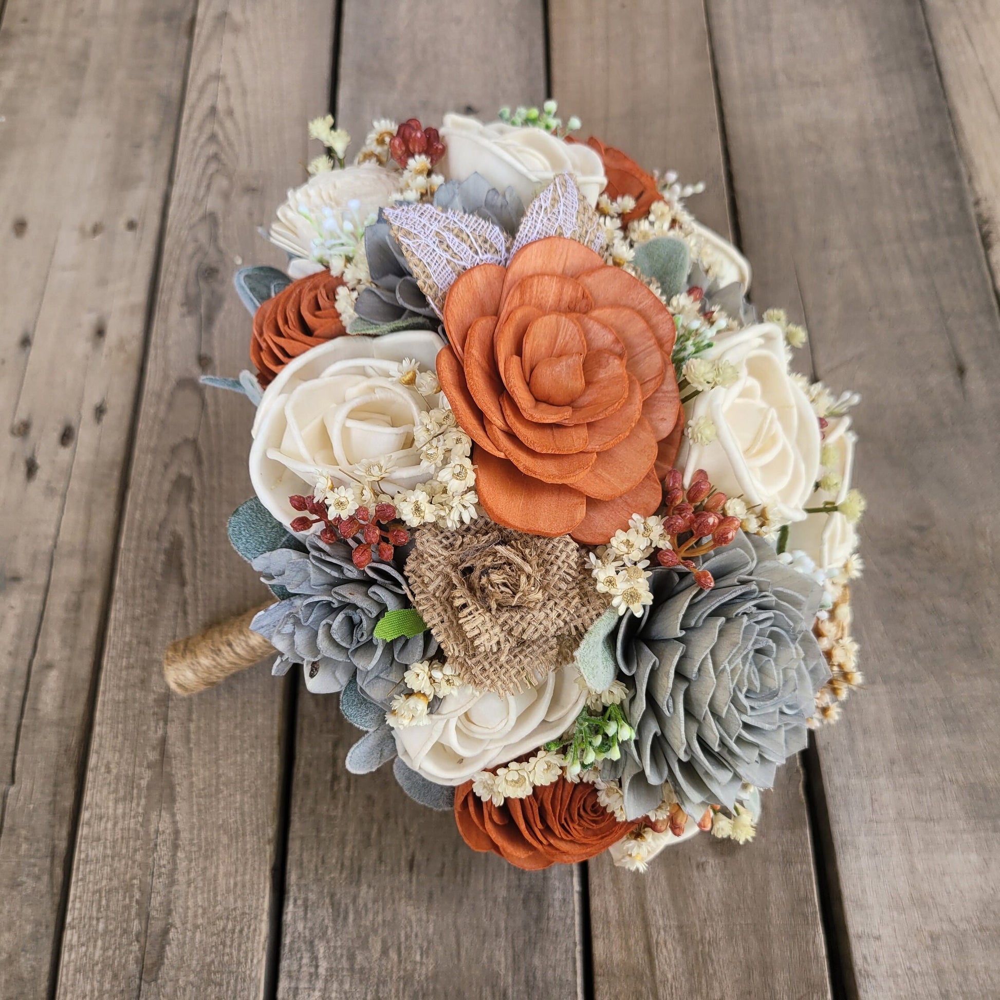 Fall Wedding Bouquet, Wood Flower Fall Bridal Bouquet, Fall Wedding Flowers, Wooden Flowers, Wood Bouquet, Rust Burnt Orange Flower Bouquet