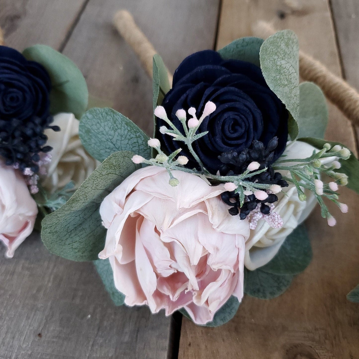 Wood Flower Bouquet, Navy & Blush Bouquet, Wooden Flower Bouquet, Blush Wedding Bouquet, Wood Bridal Bouquet, Sola Wood Flowers