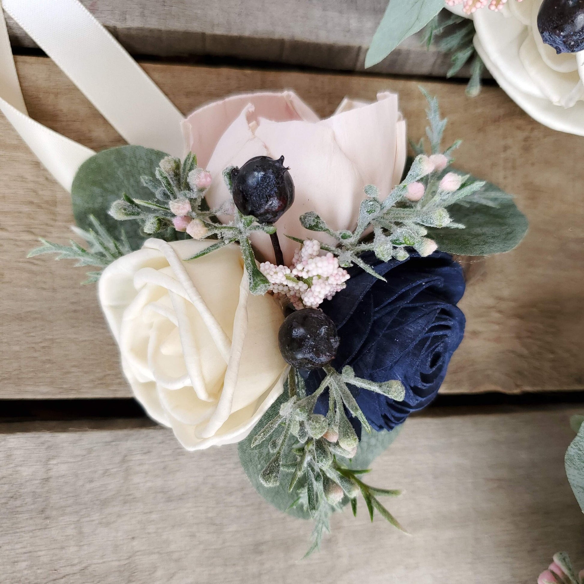 Wood Flower Bouquet, Navy & Blush Bouquet, Wooden Flower Bouquet, Blush Wedding Bouquet, Wood Bridal Bouquet, Sola Wood Flowers