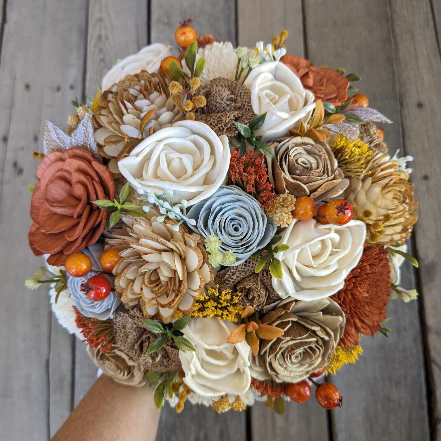 Fall Wedding Bouquet made with sola wood flowers hot - choose colors - bridal bouquet - Alternative bouquet - bridesmaids bouquet